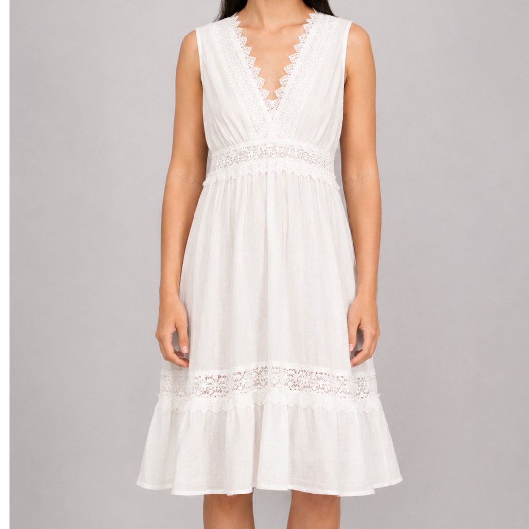 Seaspice Midi Dress White Lace Boho Beach Resort Size Large Nw183